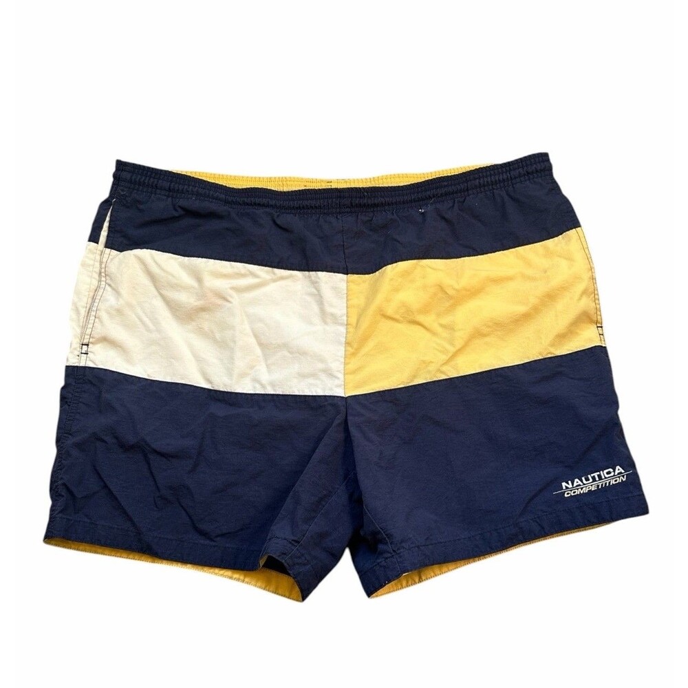 Vintage Nautica Competition Swim Trunks Men’s Size Large Color Block Blue Yellow